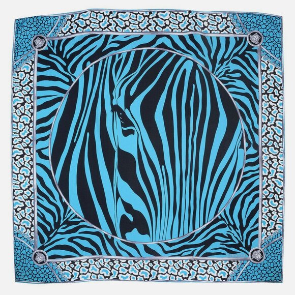 VERSACE SCARF SQUARE ZEBRA JACQUARD ANIMALIER SILK FOULARD 35x35